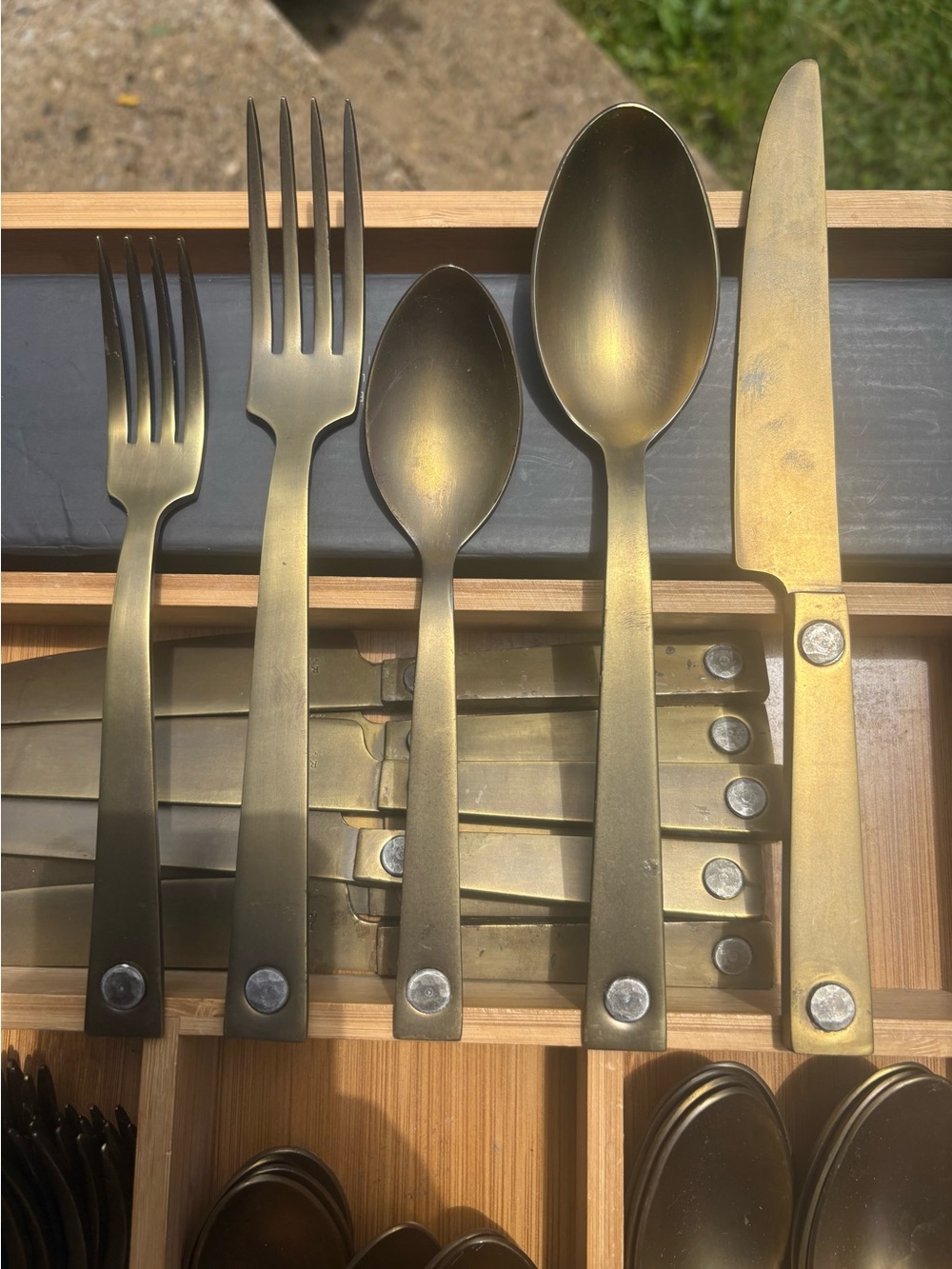 Restoration Hardware Brushed stainless steel with Brass look Flatware Set